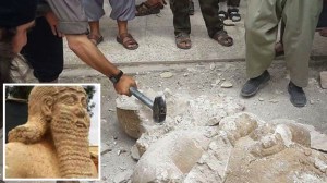 ISIS gangs smashing a priceless 8th C BC Assyrian statue (May 2014, Tell Ajaja, Syria)